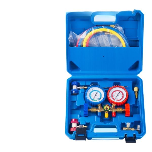 AC Refrigerant Manifold Gauge Set with Anti-Collision Sleeve and Pressure Relief for R134a, R22, R404, R407, R410