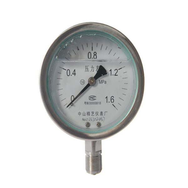 精艺仪表 ZYLB Stainless Steel Pressure Gauge (0-1.6 MPa, 100mm Dial) for Industrial HVAC Systems, Replaces YBN100 1.6MPa
