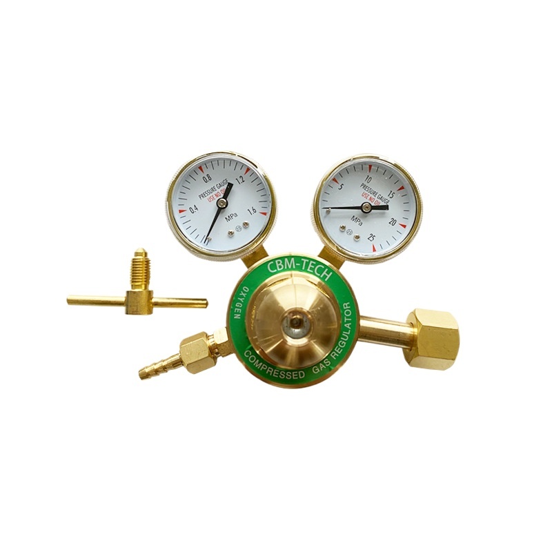 CBM-Tech Single-Stage Oxygen Acetylene Hydrogen Nitrogen Pressure Regulator with Dual Gauges - Full Copper - Image 3