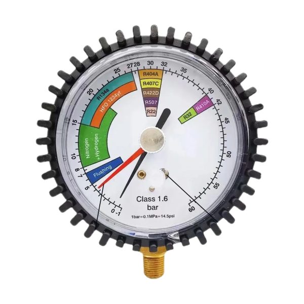 HVAC Nitrogen Pressure Test Manifold Gauge (0-60 bar / 0-14.5 psi) Compatible with R22 R32 R404A R407C R410A R422D R507 R134a HFO 1234yf Systems - Imagem 3