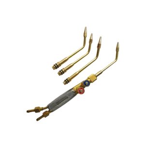 Professional GLOOR Style Suction Welding Torch (Brass Handle) for European Standard Brazing and Soldering, Includes Multiple Tips for HVAC Applications