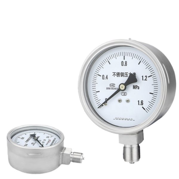 Durable Stainless Steel Pressure Gauge Y100BF (0-1.6 MPa, 1.6 Accuracy, 100mm Dial) for Oil Water Air Hydraulic Systems, Customizable Thread Connection - Imej 2