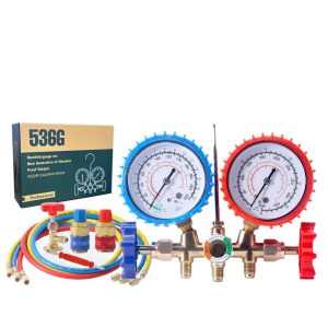536G Manifold Gauge Set (Dual Gauges) for R134a, R32, R22, R410a, R404, R407c Refrigerants - HVAC AC Charging & Pressure Testing Tool