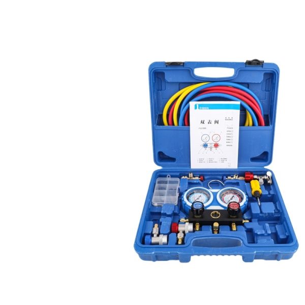 Automotive AC Refrigerant Manifold Gauge Set (Low Pressure: 0-35bar/0-500psi, High Pressure: 0-55bar/0-800psi) with Hoses for R134a, R22, R410, R404 HVAC Systems