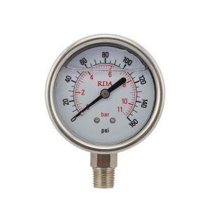 All Stainless Steel Pressure Gauge 0-11 Bar / 0-160 psi with Radial Thread Connection for HVAC Systems