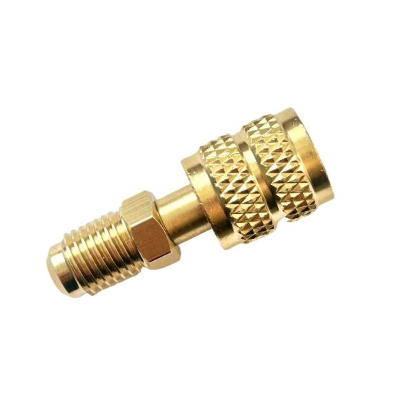 HVAC Refrigerant Charging Hose Adapter (1/4'' to 5/16'' SAE Thread) for R22 to R410a/R32 Systems, Pure Copper, Anti-Leak, 90-Degree Bent & Straight Options - Imej 2