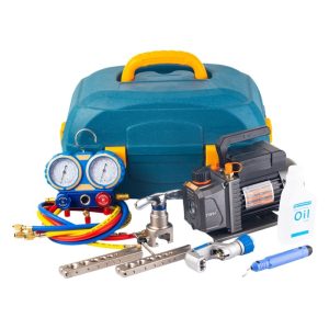 Automotive AC Refrigerant Charging Tool Kit with Vacuum Pump and Manifold Gauge Set for R134a R22 R410a