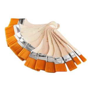 Nylon Paint Brush Set (2-12mm, Brown, Wood Handle) for Industrial Oil Painting Cleaning & Dust Removal