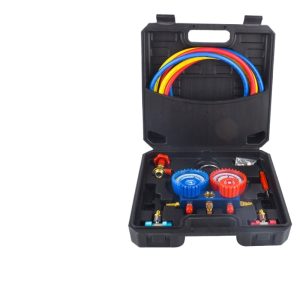 Automotive R134a AC Manifold Gauge Set with Hoses and Adjustable Connectors for Car & Home HVAC Systems