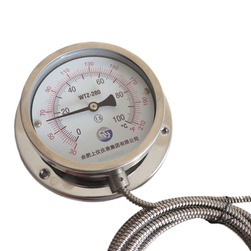 Capillary Remote Pressure Thermometer WTZX-280 (0-100°C) with Electrical Contacts, Radial Mounting, 100mm Dial for Industrial HVAC - Image 3