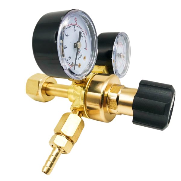 Lightweight American Style CO2 All-Copper Gas Meter CGA320 Flat Seal Pressure Regulator (Output 0-10bar, Input 0-4500psi/315bar) for CO2 Systems - Imej 2