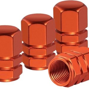 Orange Hexagon Aluminum Alloy Tire Valve Stem Caps (4 Pcs) for Car Motorcycle Bike Replaces Standard Valve Caps