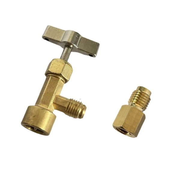 R134a Refrigerant Can Tap Valve with 1/2'' ACME to 1/4'' SAE Adapter for Automotive AC Systems - Imej 2