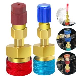 Automotive R1234yf Quick Coupler High/Low Side Adapter (Brass, Gold Tone) for Car Air Conditioning Systems