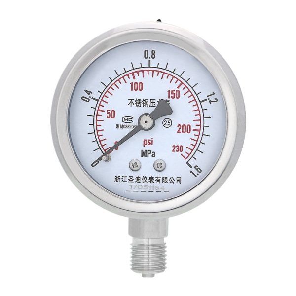 Y60BF Stainless Steel Pressure Gauge (0-1.6MPa, 2.5 Accuracy) for Water, Oil, Hydraulic Systems - Image 2