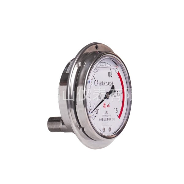 Heavy Duty 100mm Vacuum Pressure Gauge (Guan Shan YN100BFZT, -0.1 to 0 MPa) for HVAC Systems - Gambar 2