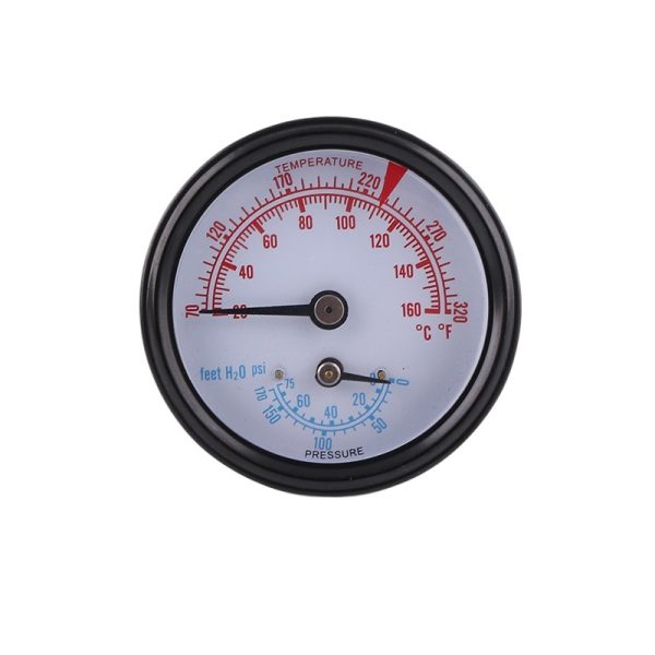 Axial Temperature Pressure Gauge 50mm Black Iron Shell Copper Probe for HVAC Systems