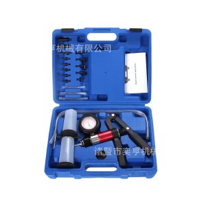 Manual Handheld Vacuum Pump & Brake Bleeder Kit with Pressure Gauge, Fluid Reservoir, Adapter Hoses, and Connectors for Automotive Diagnostics & Brake Bleeding