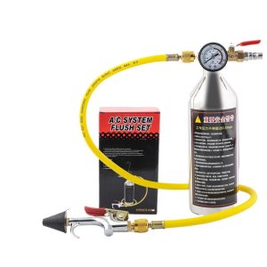 Automotive AC System Flush Set (1000ml Capacity) with Pressure Gauge for R12 R22 R502 R134a Refrigerator