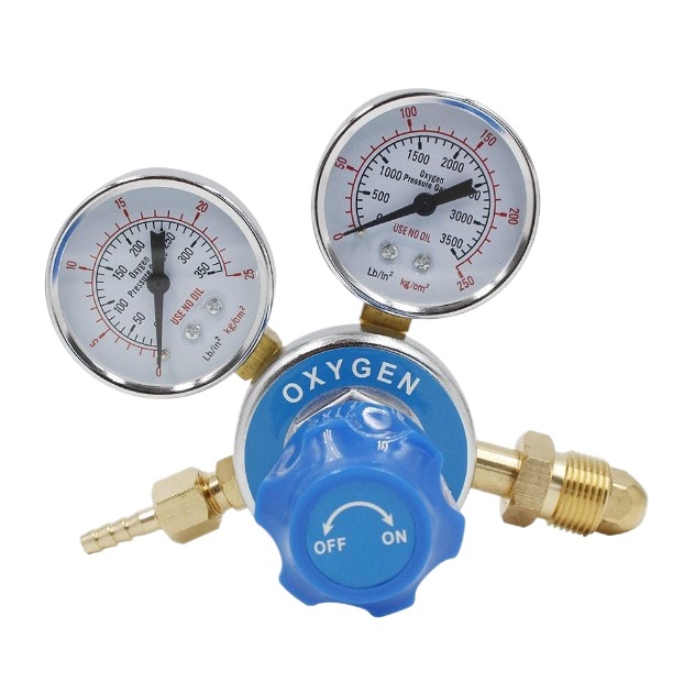 Aluminum Alloy Oxygen Pressure Regulator G5/8 Male Thread Valve with Dual Gauges for Gas Welding Cutting - Image 2