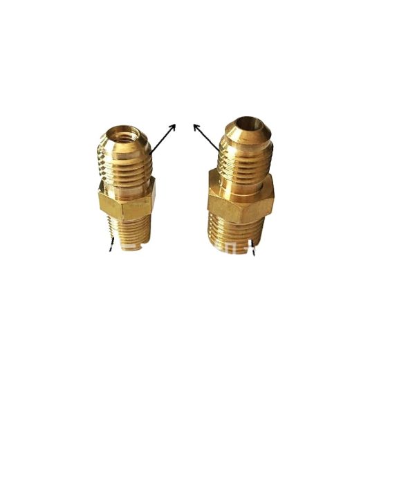 Brass Two-Way Refrigeration Fitting 1/4 SAE to 1/8 NPT and 1/4 NPT for HVAC Refrigeration Units