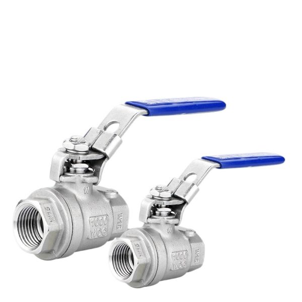 Stainless Steel Two-Piece Ball Valve with Blue Handle, Full Port Shut-Off for Water Pipes, PT1/4 and PT1/2 Female Thread, Corrosion Resistant and PTFE Sealed