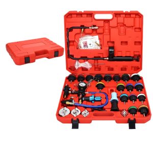 Automotive Radiator Pressure Tester Kit (34-Piece) with Pressure Gauge for Cooling System Leak Detection and Antifreeze Refill