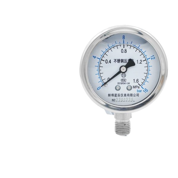 Stainless Steel Pressure Gauge YN-60BF Series (0-1.6MPa, 60mm Dial) for HVAC Systems