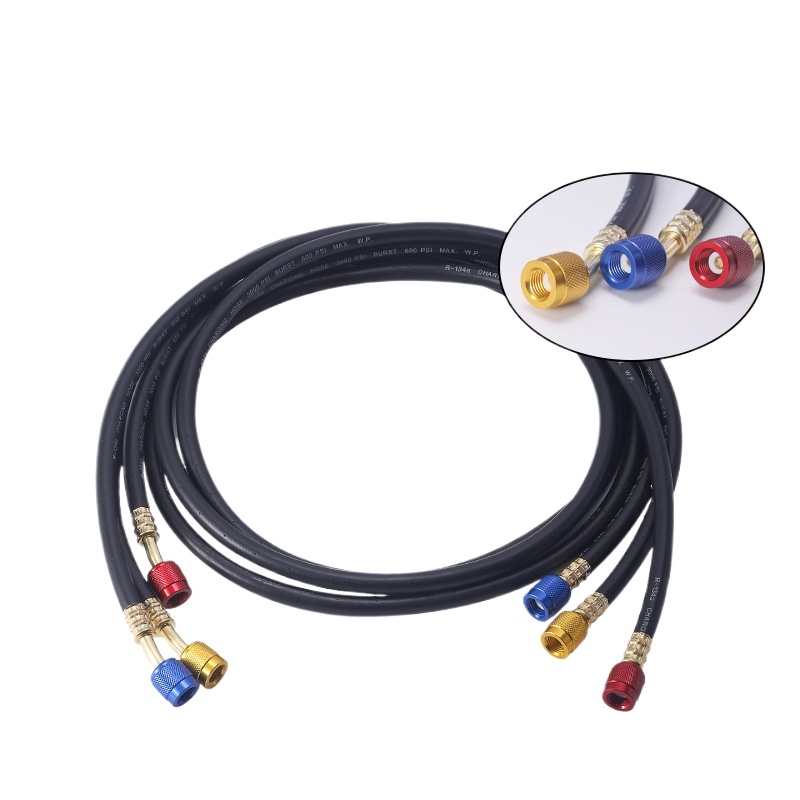 Heavy Duty Black Anti-Explosion Pressure Charging Hose Kit (Multiple Refrigerants) for HVAC R22 R134a R410a Systems - Image 3