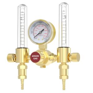 Dual Tube Argon Gas Regulator with Flowmeter and Pressure Gauge, 0-15 LPM, 0-4500 PSI for Argon Welding and Brazing