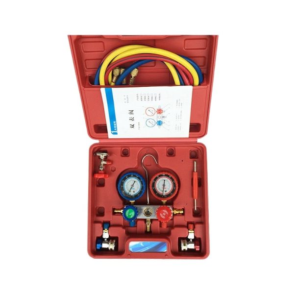 Automotive AC Refrigerant Manifold Gauge Set (0-8, 0-35 Measurement Range) for R134a R22 R410A HVAC Systems with Leak Detection