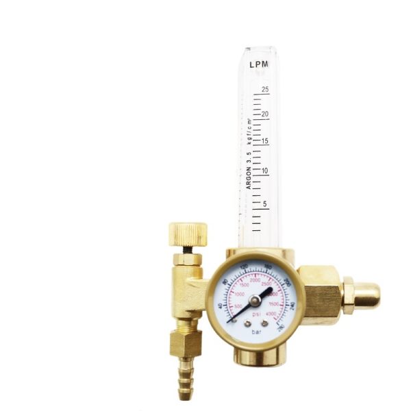 All-Copper Argon Gas Pressure Reducer with Flow Meter and PSI Gauge for Welding