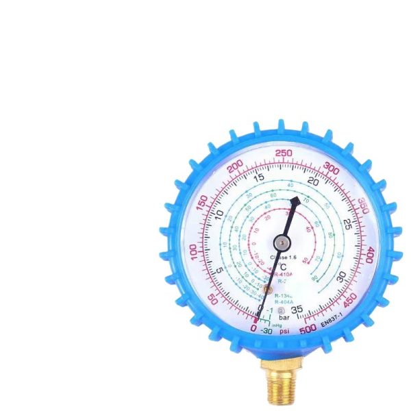 Refrigerant Pressure Gauge 50mm Dial 1.6 Accuracy Class R-134a R-410A R-22 R-404A compatible with HVAC systems