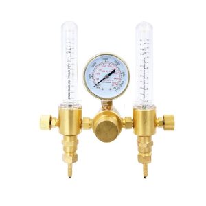 Dual Output Argon Gas Regulator (YJ-05A-1) with Dual Flow Meters and Pressure Gauge, 0-0.4 MPa Outlet Pressure, 30L/min Flow Rate, Brass Construction for MIG/TIG Welding Applications