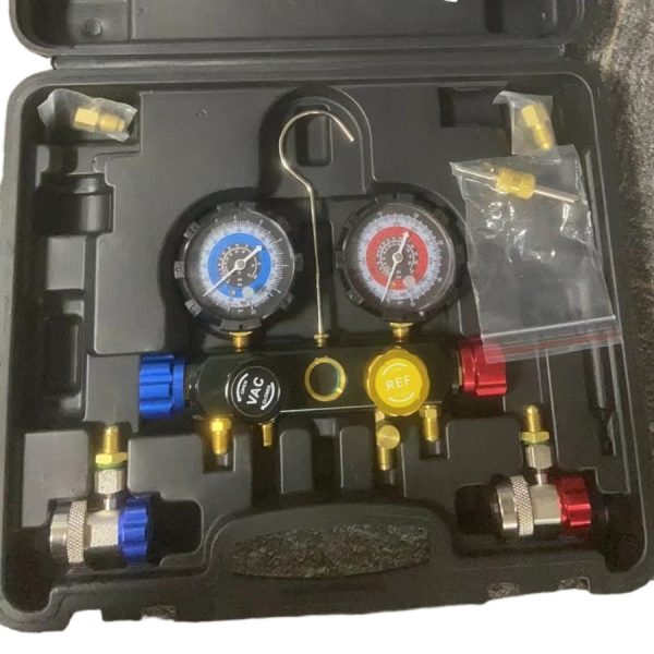 4-Way HVAC Refrigerant Manifold Gauge Set with Hoses for R134A R12 R22 R410A Refrigeration Systems