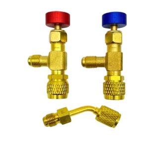 R22 R410A Refrigerant Charging Safety Valve with 1/4-5/16 & 1/4-1/4 Adapters for HVAC Split Systems