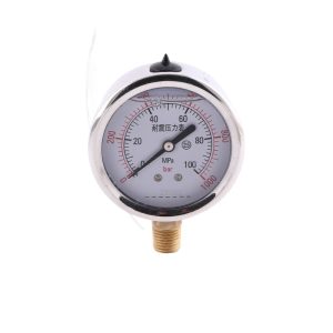 YN63ZC 63mm Radial Oil-Filled Pressure Gauge (0-100 MPa/bar) with Stainless Steel Shell and Brass Connector for Air Pressure Measurement