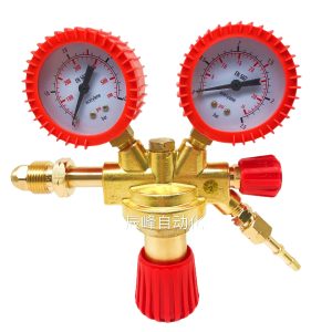 Full Brass Acetylene Oxygen Gas Pressure Regulator CGA510 Dual Gauge Flow Meter for EU Welding Cutting Systems
