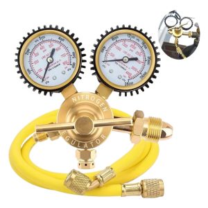 All-Copper Nitrogen Pressure Regulator CGA580 (0-25 MPa, 0.03-2.5 MPa Outlet) with Dual Gauges for HVAC Nitrogen Charging