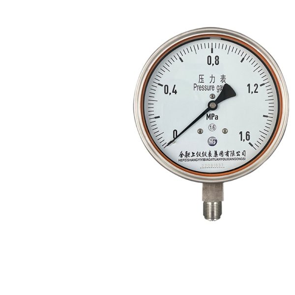 Upper Instrument Stainless Steel Pressure Gauge Y-150BF (0-1.6 MPa, 1.6 Grade) for Water, Gas, Oil, Hydraulic Systems