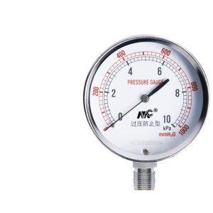 MENGCHUAN Instrument YE-75 Diaphragm Pressure Gauge 0-60kPa Overpressure Prevention Copper Head Radial Dual Scale for Water, Gas, Oil Pressure Systems