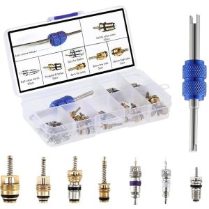 Automotive AC Valve Core Remover Tool Kit (R134a & R12 Valve Cores, 8mm & 10mm High/Low Side) for Car HVAC System Repair