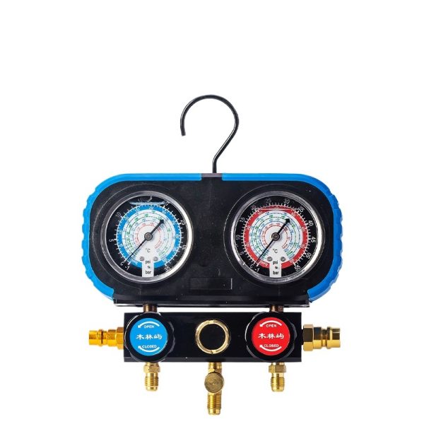 Mechanical Silicone Oil Dual Gauge Manifold Set with -1-35bar & -1-55bar Pressure Range for Household/Automotive AC Refrigerant Charging Tool - Gambar 2