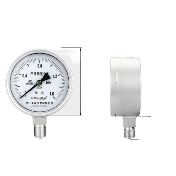Durable Stainless Steel Pressure Gauge Y100BF (0-1.6 MPa, 1.6 Accuracy, 100mm Dial) for Oil Water Air Hydraulic Systems, Customizable Thread Connection - Imej 3