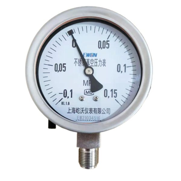 Stainless Steel Vacuum Pressure Gauge EWON KL1.6 0-0.15 MPa, 100mm NPS, 1/2 NPT for Industrial HVAC Systems Replaces EW21034516