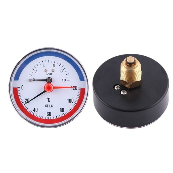 Auxiliary Gauge 80mm Axial Snap-in Iron Case Temperature Pressure Gauge (0-10bar, 0-120°C, CL 1.6)