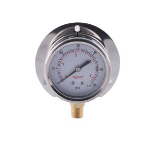 YN63ZQ 63mm Radial Oil-Filled Pressure Gauge (0-4kg/cm2 / 0-60psi) with Stainless Steel Case, Copper Connector, 4-Inch Rear Flange Mount HVAC