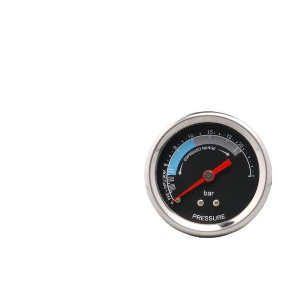 Axial Coffee Machine Pressure Gauge with U-Clamp Iron Shell Copper Connector 50ZU/20bar Bayonet Type, 0-20bar Espresso Range for HVAC Systems