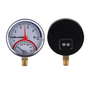 Radial Thermopressure Gauge 80mm Iron Case with Copper Joint (0-10bar, 0-120°C) for HVAC Systems