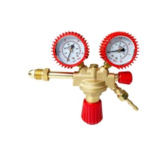 European Style Acetylene Gas Pressure Regulator with Barbed Outlet Double Stage All-Copper Industrial Acetylene Reducer valve with Reverse Thread Nozzle AC-Grille Type